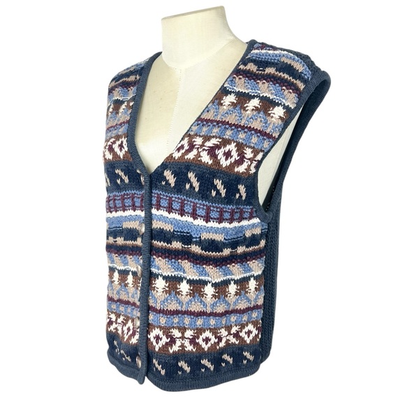 Vintage chunky knit sweater vest Size L button front 90s Metropolitan NY - Picture 2 of 6